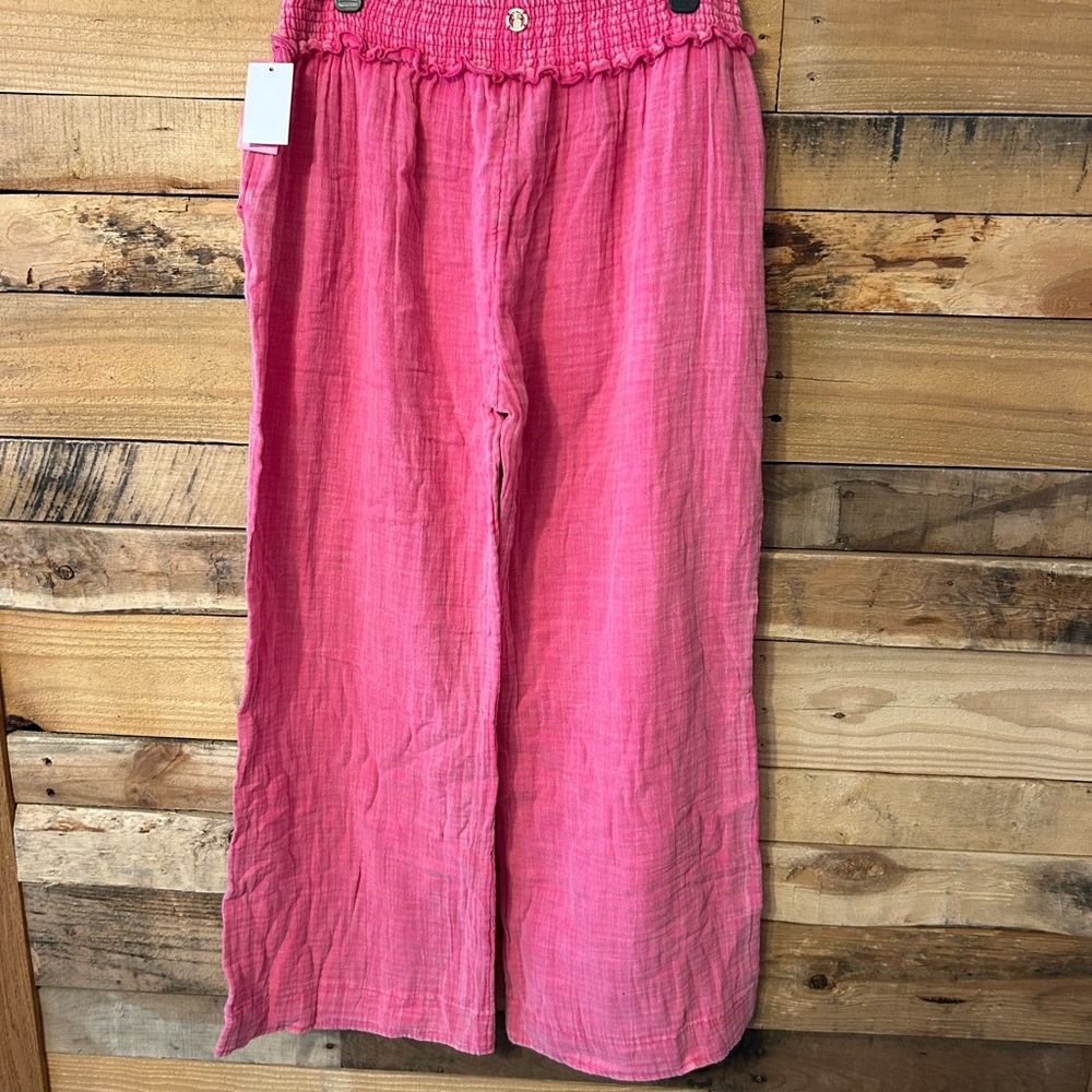 Bright Pink Smocked Waist Wide-Leg Pants Sz M NWT - Picture 2 of 16